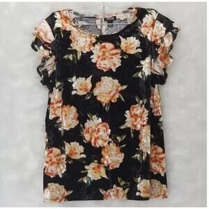 a.n.a New Approach Velvet Black Floral Top - Size M